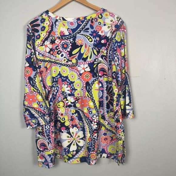 TALBOTS WOMEN'S MULTICOLOR PRINTED 3/4 SLEEVE UPF 50 PIQUE TUNIC TOP Sz 2X - Picture 5 of 5